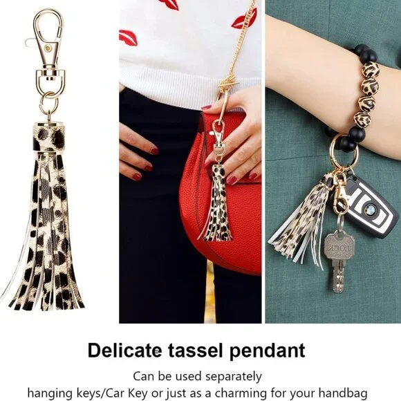 Keychain Bracelet Wristlet, Silicone Beaded Key Ring Bracelet with Card Wallet, - Picture 6 of 7